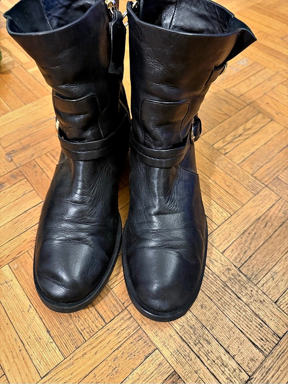 Stuart Weitzman. Black Buckle Ankle Boots